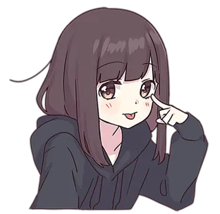 😛 anime girl, kawaii, cute, sticker, brown hair, tongue out telegram sticker