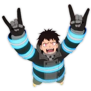 🤘 Shinra Kusakabe Fire Force Shinra Kusakabe, Fire Force, anime, character, horns hand gesture whatsapp sticker