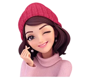 😉 Dibujo animado, Chica, Guiño, Retrato, Lindo, Moda telegram sticker