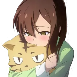 😔 Anime, Mädchen, Süß, Cartoon, Figur, Umarmung, Schläfrig telegram sticker