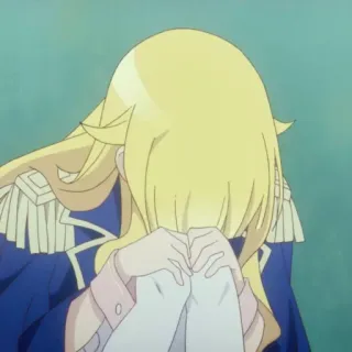 ☁️ anime, llorando, triste, rubia, uniforme militar, emoción whatsapp sticker