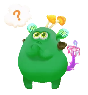 🧐 ? mostro verde, punto interrogativo, pensieroso, carino, cartone animato, bizzarro telegram sticker