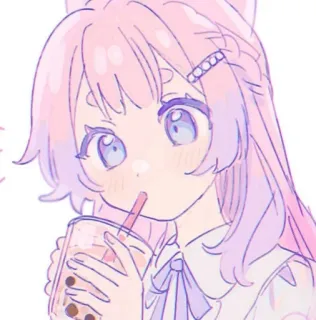 🧼 Anime Mädchen, Boba, Pinke Haare, Süß, Anime, Kawaii, Digitale Kunst telegram sticker
