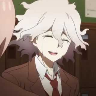 😭 Nagito Komaeda Danganronpa anime, character, white hair, sad, crying telegram sticker