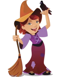 🧙‍♀ strega, cartone animato, magia, scopa, corvo telegram sticker