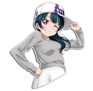 😉 AM Anime, Ragazza, Occhiolino, Cappellino, Cartone animato whatsapp sticker