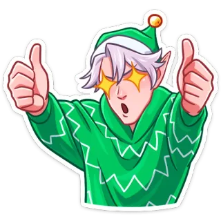 👍 elf, kerst, duim omhoog, enthousiast, cartoon, sticker telegram sticker