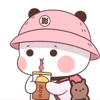 🥤 仙女水 Dibujo animado, Bebida, Lindo, Sombrero de pescador, Panda, Oso whatsapp sticker