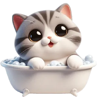 🛁 gato, gatito, baño, burbujas, lindo, adorable, dibujo animado, mascota telegram sticker
