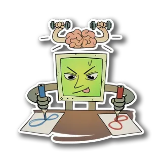 🤯 computer, monitor, brain, dumbbell, drawing, art, illustration, sticker telegram sticker