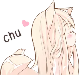 💖 chu Anime, Mignon, Fille renarde, Baiser, Amour, Kawaii, Oreilles, Queue whatsapp sticker