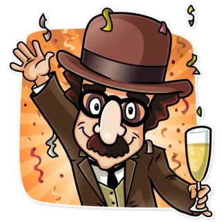 🤡 Groucho Marx fiesta, celebración, brindis, vintage, dibujos animados, humor whatsapp sticker
