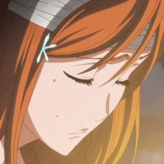 😕 Orihime Inoue Bleach anime, girl, bandage, hair, sad telegram sticker