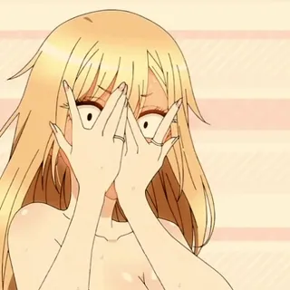 😍 аниме, девушка, блондинка, смущенная, прячется telegram sticker
