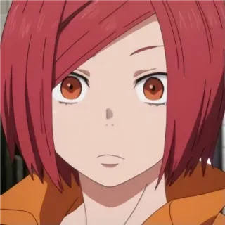 😐 anime, capelli rossi, femmina, giacca arancione, cartone animato, personaggio telegram sticker