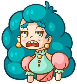 😦 dessin animé, femme, cheveux bleus, expression, autocollant telegram sticker