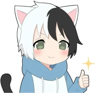 👍 Anime, Katze, Daumen hoch, Positiv, Süß, Sticker whatsapp sticker