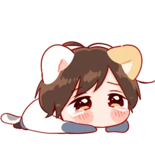 💞 Anime, Llorando, Triste, Chibi, Gato whatsapp sticker