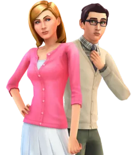 👫 sims, couple, cartoon, game, pink, cardigan, glasses telegram sticker