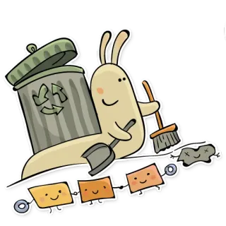♻ ślimak, czyszczenie, recykling, kreskówka, łopata, miotła, śmieci, ziemia telegram sticker