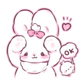 📩 OK lindo, conejo, conejo, kawaii, rosa, corazón, animal, ok telegram sticker