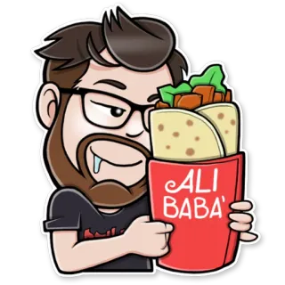 🌯 ALI BABA'S мультфильм, мужчина, еда, Али Баба, кебаб, ролл, вкусный telegram sticker