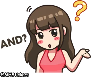 👀 AND? question, woman, curious, brown hair, question mark telegram sticker