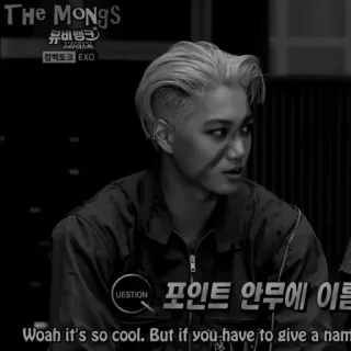 🗝 THE MONGS
뮤비뱅크
컴백토크 EXO
UESTION 포인트 안무에 이름
Woah it's so cool. But if you have to give a nam kpop, exo, interview, divertissement telegram sticker