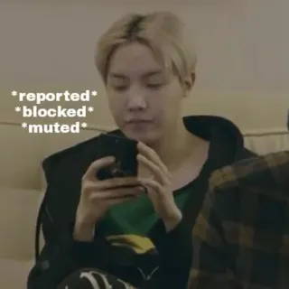 🐚 *reported*
*blocked*
*muted* meme, segnalato, bloccato, silenziato, j-hope telegram sticker