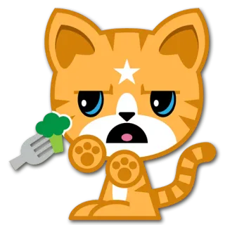 ✋ Katze, Brokkoli, Cartoon, Essen, Süß, Tier, Gabel whatsapp sticker