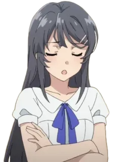 😔 garota anime, triste, feminino, cabelo grisalho, camisa branca telegram sticker