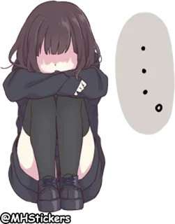 😣 @MHStickers garota anime, triste, adesivo, MHStickers, sentada, desenho animado telegram sticker