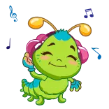 🤪 卡通, 毛毛虫, 可爱, 昆虫, 花, 绿色, 快乐 whatsapp sticker