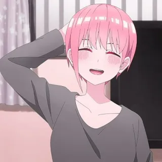 🦊 anime, pelo rosa, sonrisa, dibujos animados, mujer, chica telegram sticker