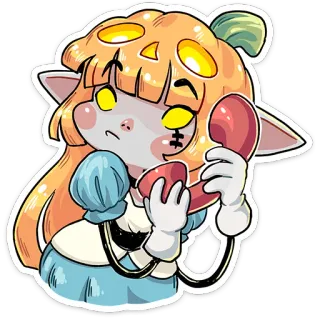 📞 Kürbis, Mädchen, Halloween, Cartoon, Handy, Süß, Orange telegram sticker