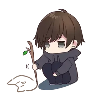 😔 sad, emo, boy, anime, sitting, stick telegram sticker