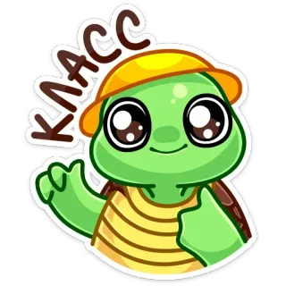 👍 КЛАСС turtle, cartoon, text, russian whatsapp sticker
