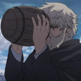 🏹 Anime, Vieil homme, Boire, Alcool, Barbe, Tonneau telegram sticker