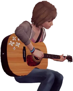 🎸 gitar, wanita, musik, bunga, duduk, bermain, instrumen whatsapp sticker