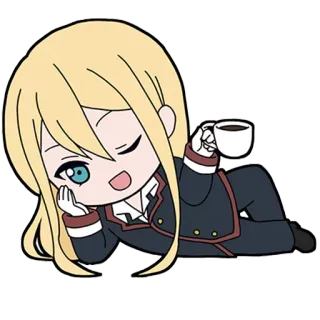😉 Anime, Chibi, Fille, Mignon, Café, Relaxant, Cheveux Blonds whatsapp sticker