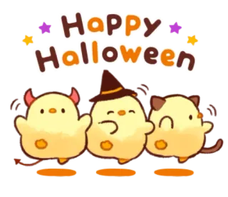 🥳 Happy Halloween Хэллоуин, праздник, празднование, милый, животные, мультфильм telegram sticker