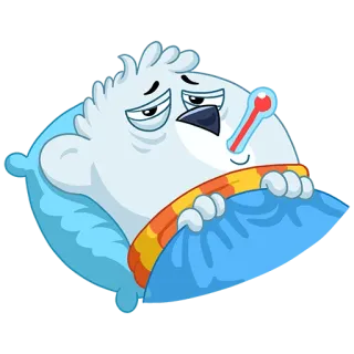 🤒 malade, fièvre, thermomètre, oreiller, dessin animé, oiseau, animal telegram sticker