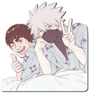 ✌ Kakashi Naruto anime, Kakashi Hatake, Might Guy, Naruto, friendship, peace sign, thumbs up telegram sticker
