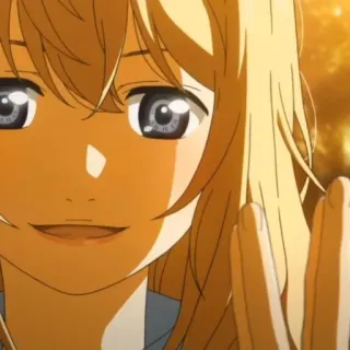 🍋 Kaori Miyazono Your Lie in April Anime, Karakter perempuan, Tersenyum, Rambut pirang, Potret telegram sticker