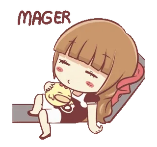 🍞 MAGER ленивый, милый, мультяшный, сонный, чиби, лентяй, девушка telegram sticker