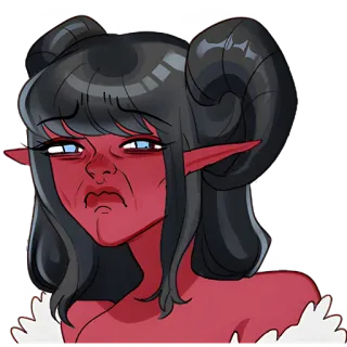😣 demon girl, red skin, horns, anime, cartoon, elf ears, female telegram sticker