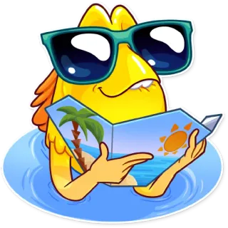 😎 ryba, okulary przeciwsłoneczne, wakacje, lato, czytanie, plaża, podróże, relaks telegram sticker