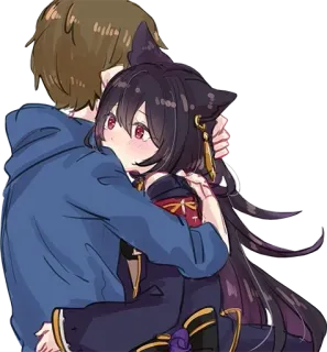 🤗 Anime, Abbraccio, Coppia, Orecchie da gatto, Amore, Cartone animato telegram sticker