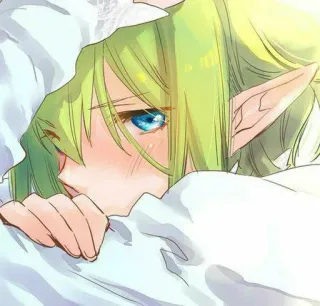 ☘️ anime, elf, cute, green hair, cartoon, fantasy telegram sticker