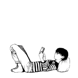 😔 thư giãn, người, nằm, điện thoại, manga, anime whatsapp sticker